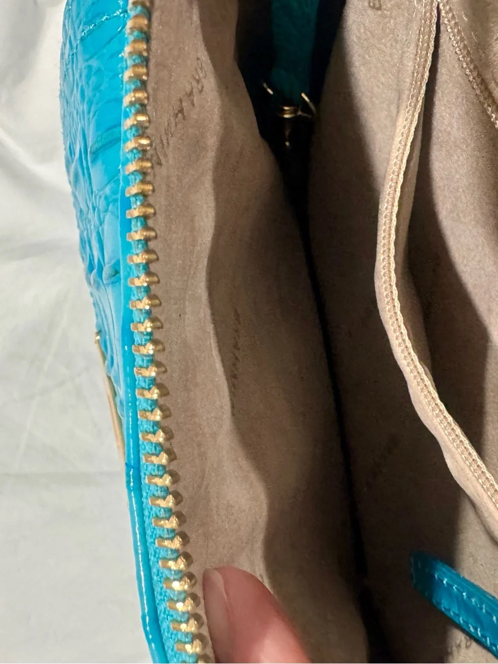 Brahmin Teal Croc-Embossed Leather Crossbody with Tassel with dust bag